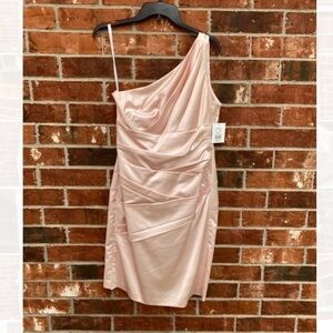 Davids Bridal Womens 10 Blush Pink One Shoulder Satin Formal Dress Bride's Maid